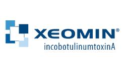 Logo of Xeomin, a botulinum toxin product displayed in navy blue lettering on a clean white background
